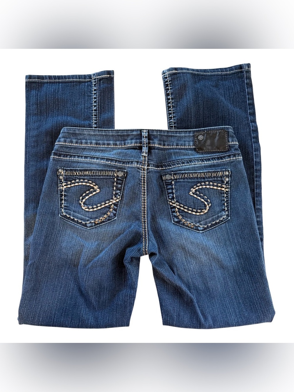 Women Silver Jeans Dark Blue Bootcut Jeans with Embroidered Back Pockets size 29